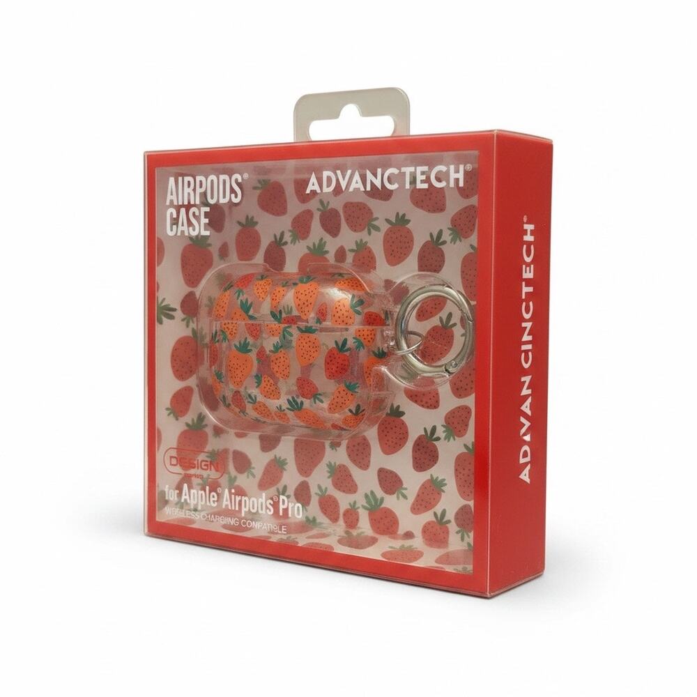 NWT Advantech Strawberry Clear AirPods Pro Case Keychain